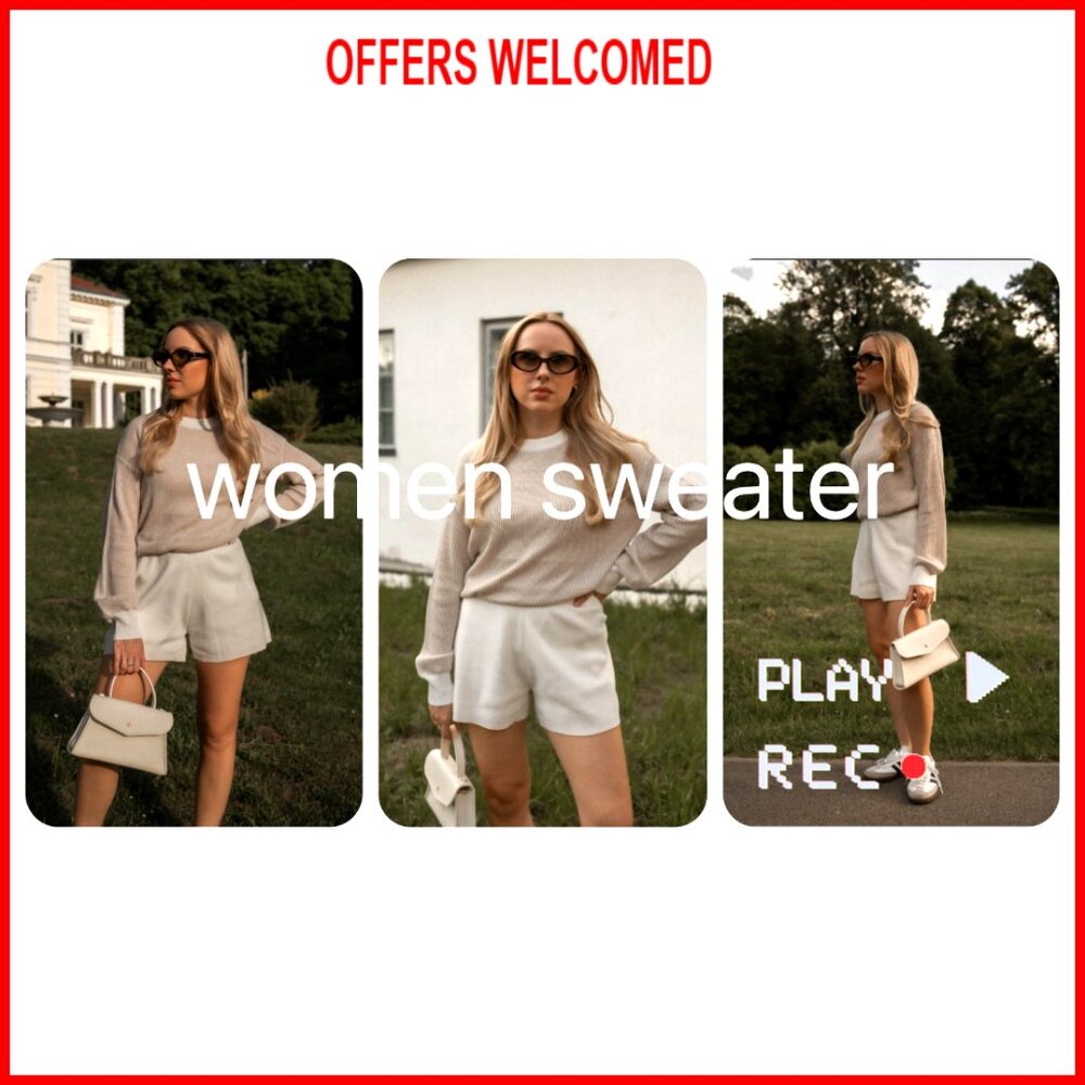 Lightweight Oversized Sweater Crew Neck Long Sleeve Pullover Rib Knit Blouse - Picture 6 of 7